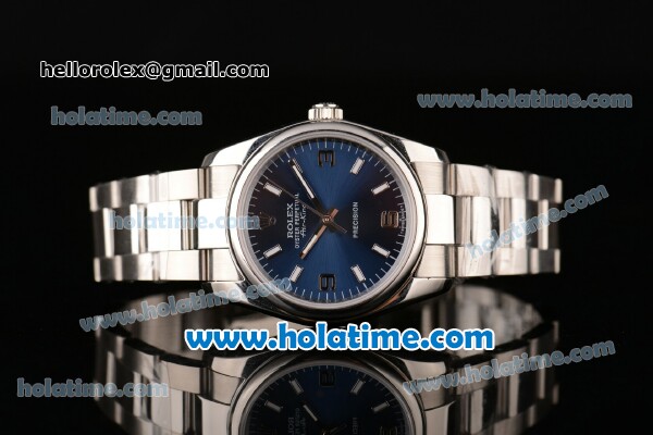 Rolex Oyster Perpetual Air-King Swiss ETA 2836 Automatic Movement Silver Case with Blue Dial and Brown Second Hand - Click Image to Close